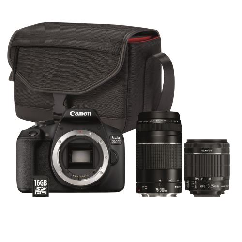 Pack Reflex Canon EOS 2000D + 2 Objectifs (18-55mm + 75-300mm) + Sac + Carte 16 Go
