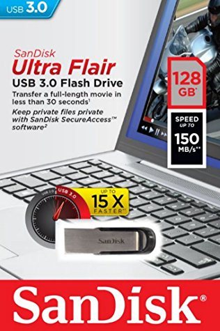 Clé USB 3.0 SanDisk Ultra Flair 128 Go (jusqu'à 150 Mo/s)  - emballage