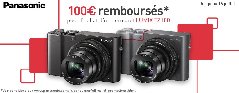 Panasonic Lumix DMC-TZ100 (4K / 20 Mpix / zoom 10x) avec ODR 100€ - odr