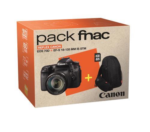 Pack Reflex Canon EOS 70D + Objetif 18-135 mm f/3.5 + Fourre-tout + Carte 8 Go + 2ème Batterie
